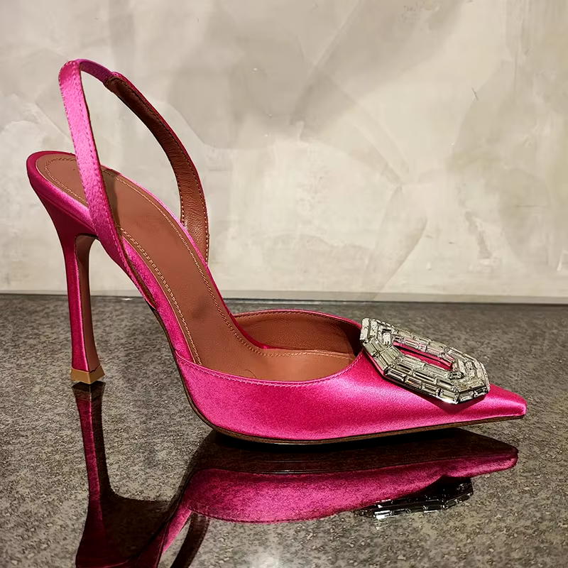 Spring and summer new rhinestone pointed sexy oval rhinester buckle hollow party stiletto high heels woman sandal