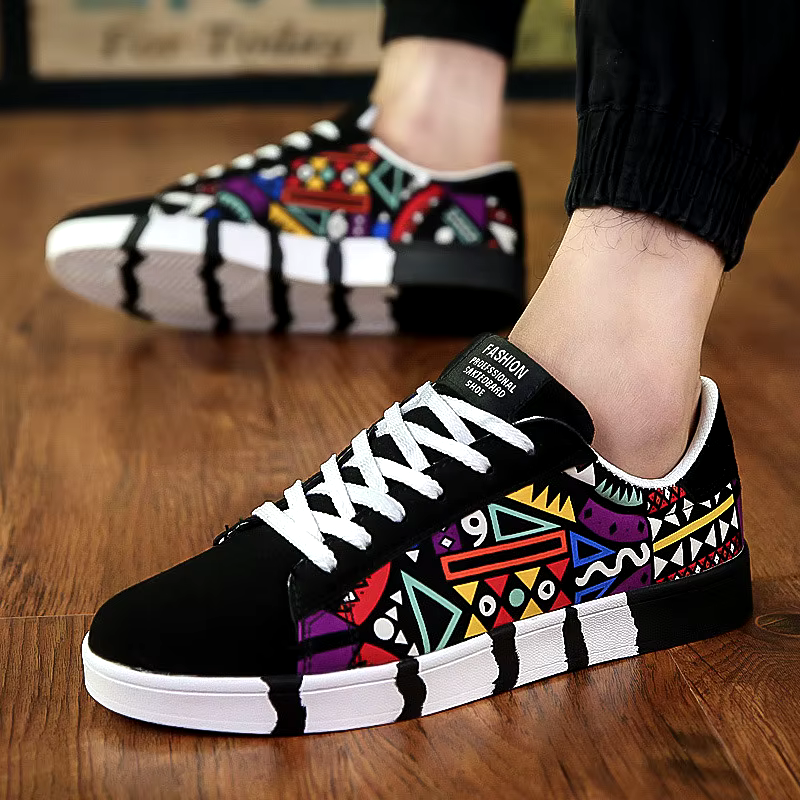 New breathable men's casual printed canvas skate shoes low top canvas trendy shoes