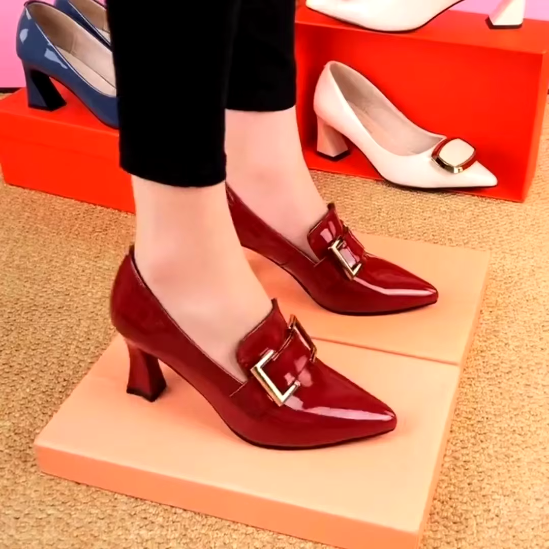 cheap latest hot high heel  Pointed toe black patent leather sexy red bottom hollow stiletto red heels