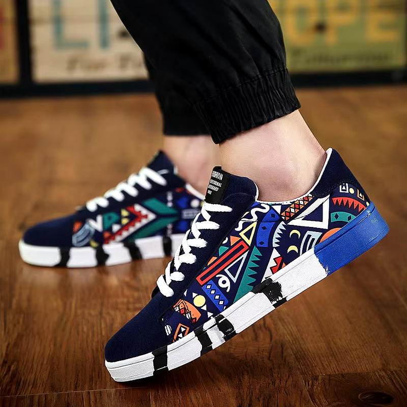 New breathable men's casual printed canvas skate shoes low top canvas trendy shoes