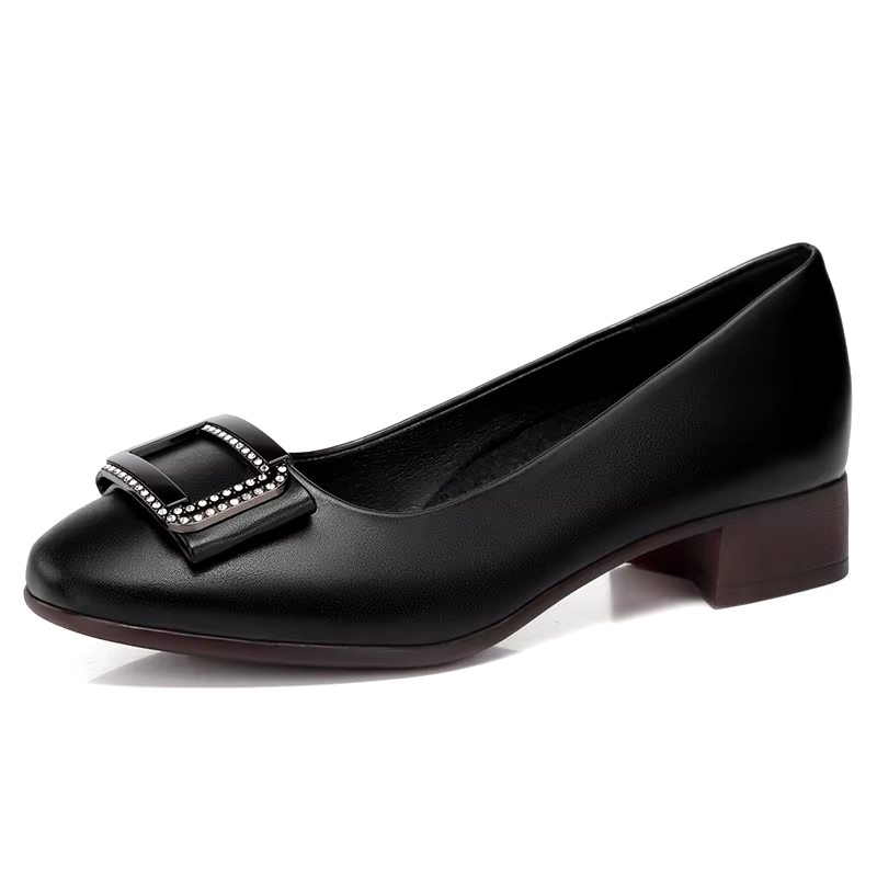 Round toe comfortable lightweight soft-soled mid-heels slip on casual genuine leather pumps shoes