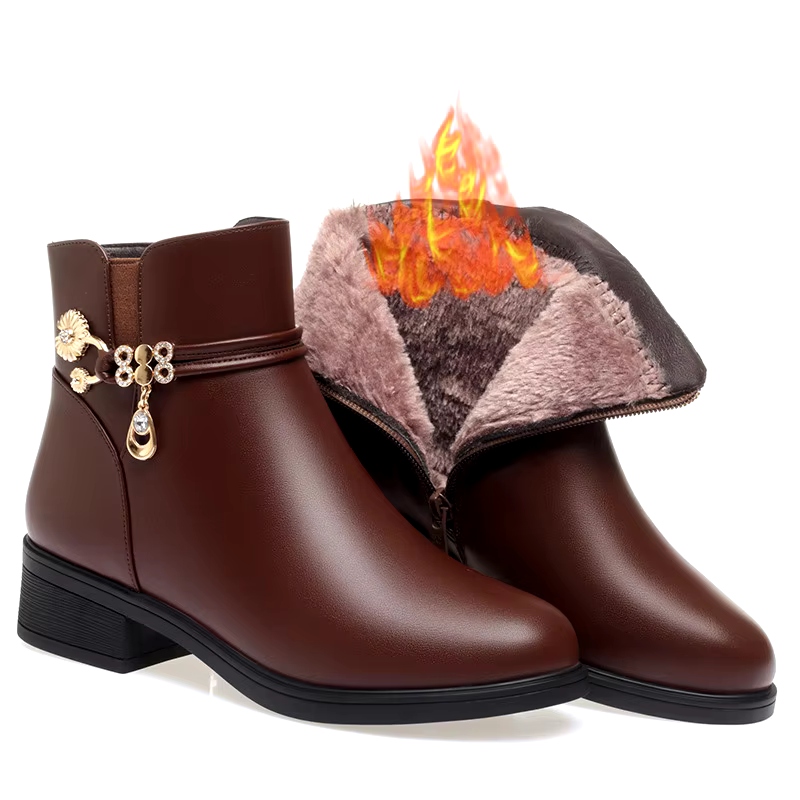 new design winter round toe mature sexy ladies black Soft soled cotton shoes comfortable warm leather shoes boots