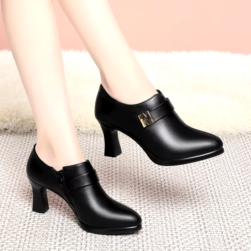 fashion 7cm heel leather zipper casual ankle boots heels for women new styles