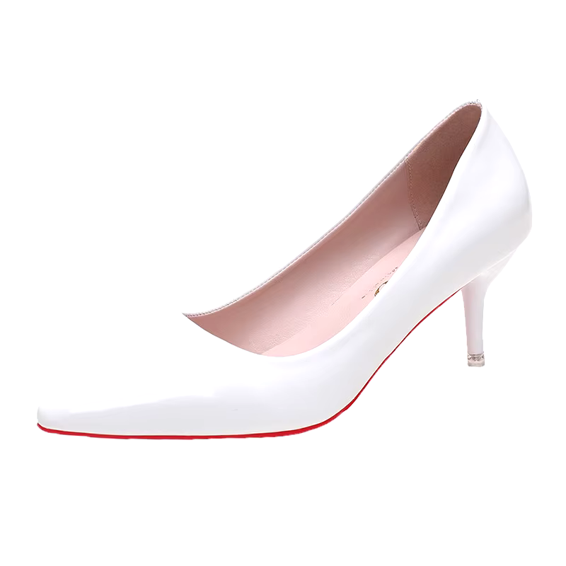 Simple solid color Pointy high heel patent leather wedding light mouth stiletto red bottom heels