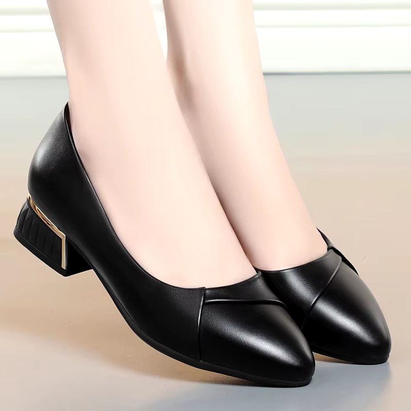 drop shipping products 2024 slip on casual leather women's black formal shoes high heels pumps