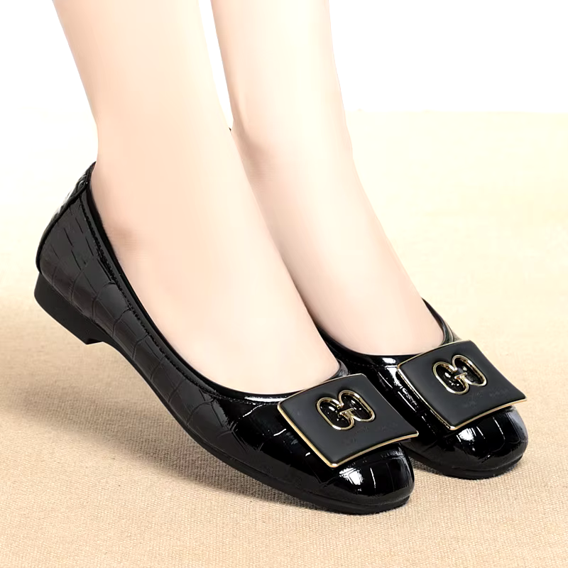 Summer New Versatile and Elegant Comfortable Middle aged Leather Soft Sole round toe durable cowhide flats shoes daily life