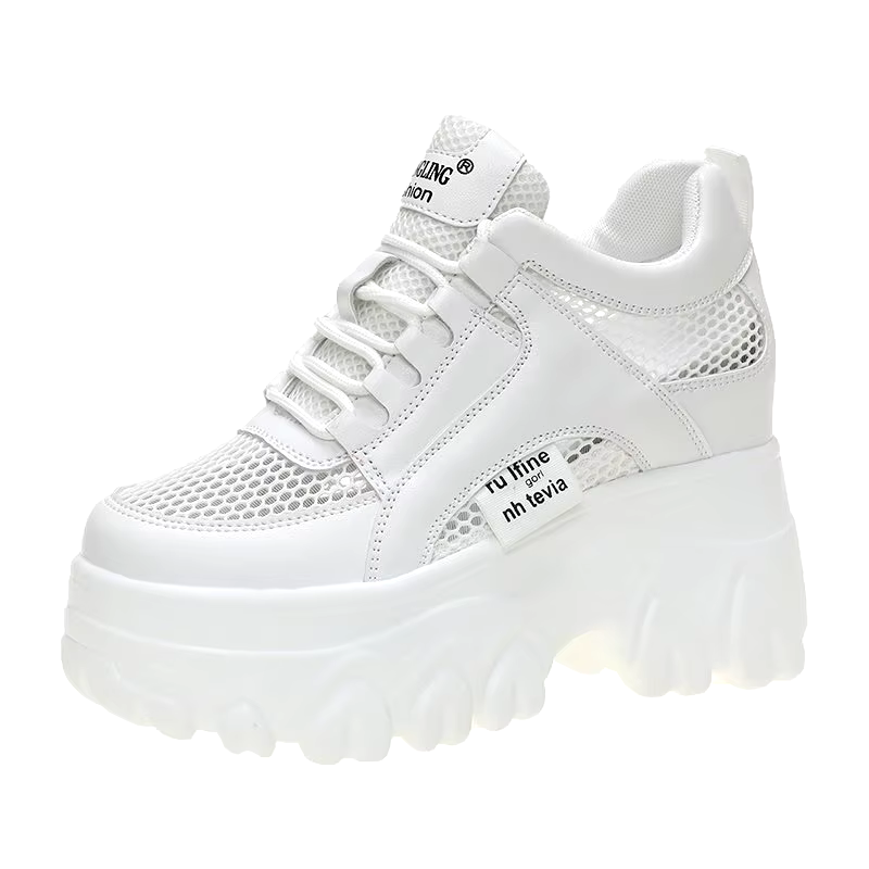 New fashion lace-up breathable mesh sneaker women light weight platform black sports casual shoes for women ladies