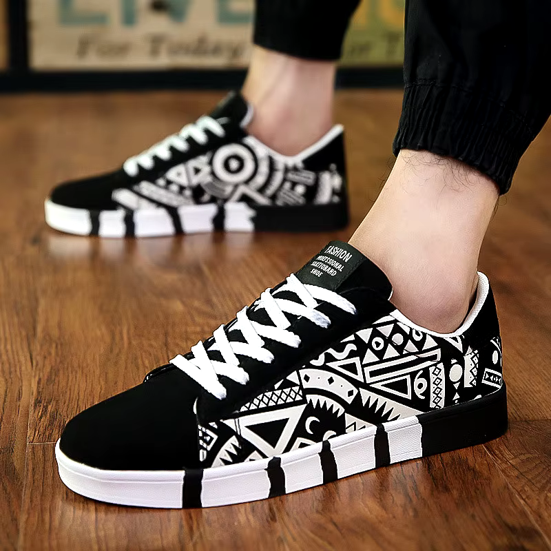 New breathable men's casual printed canvas skate shoes low top canvas trendy shoes