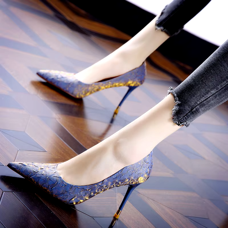 Trendy Stiletto High Heel Pumps Black 9cm Heel shoes for wedding woman holiday party dances pumps