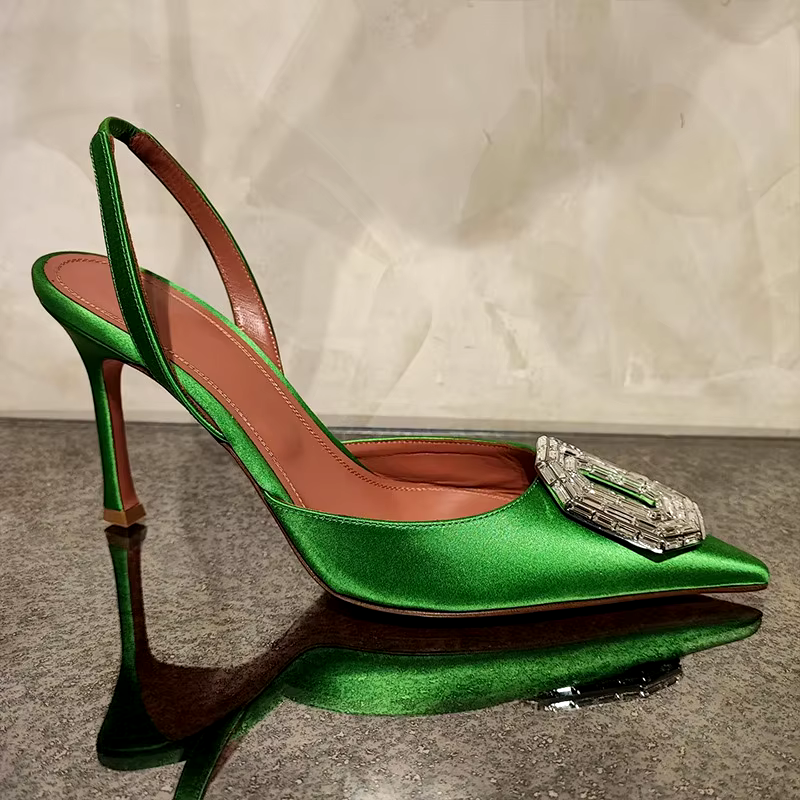 Spring and summer new rhinestone pointed sexy oval rhinester buckle hollow party stiletto high heels woman sandal