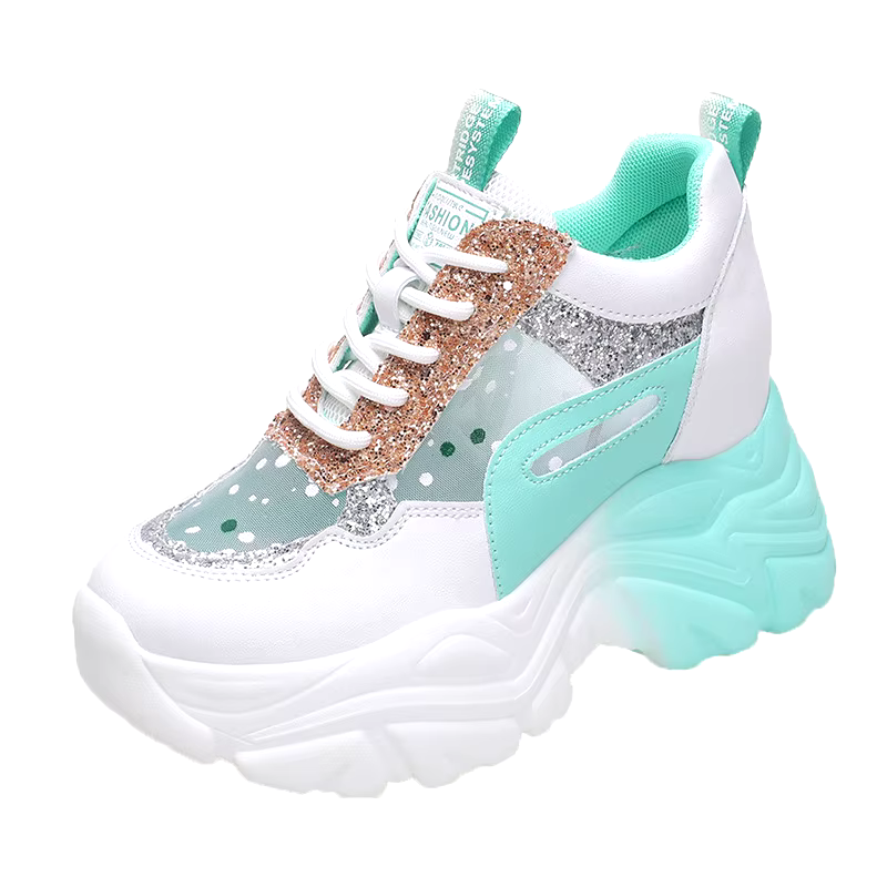 New fashion mesh breathable hollow elevation leisure height increasing platform sports shoes sneakers