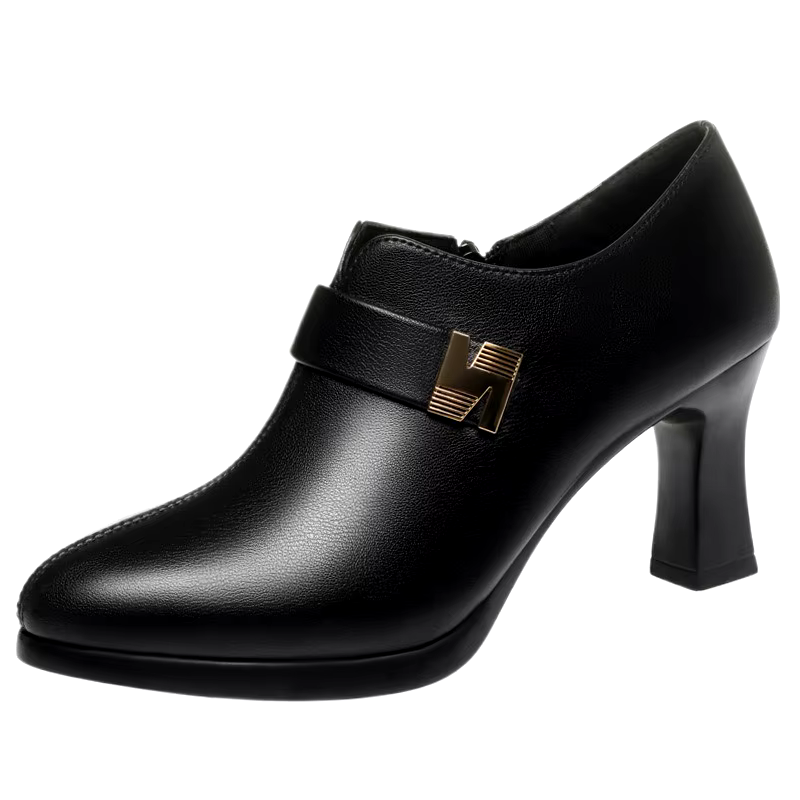 fashion 7cm heel leather zipper casual ankle boots heels for women new styles