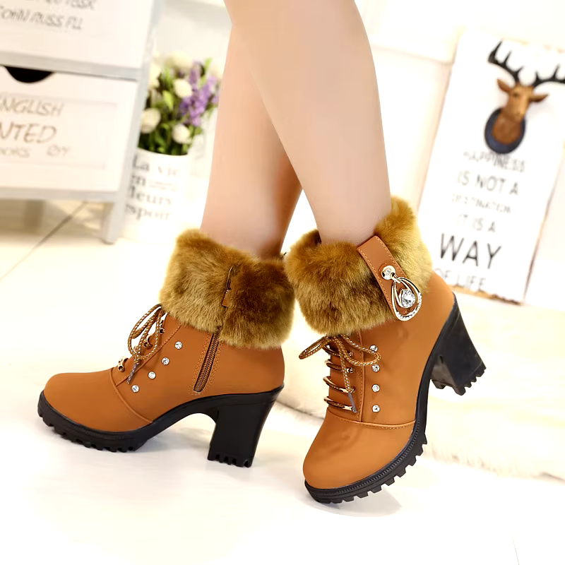 new design sexy 35-42 Stock Winter new round toe chunky heel side zipper high heel ankle boots for women
