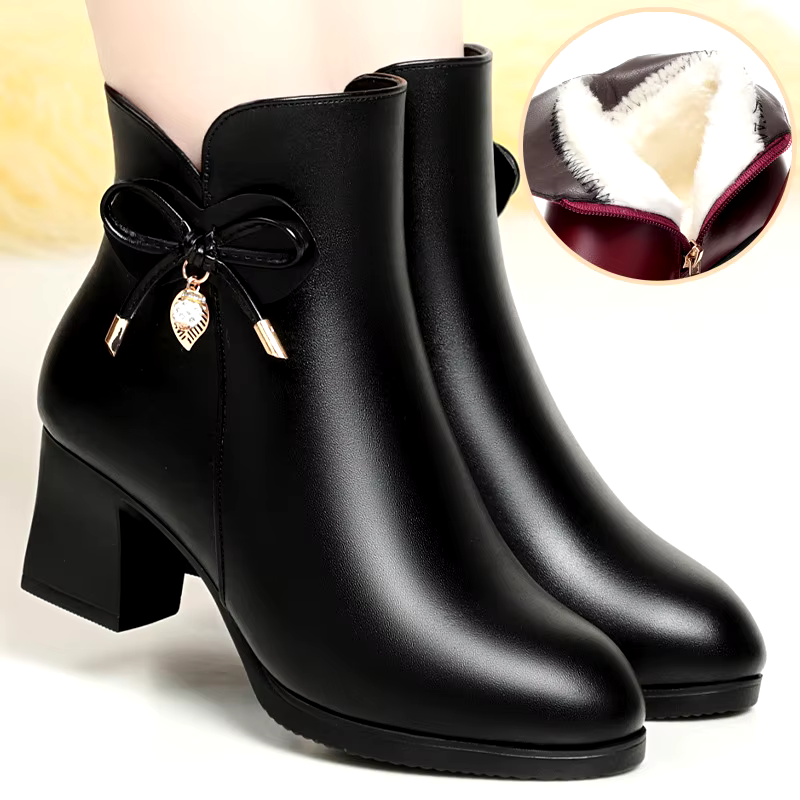 high quality fashion outdoor winter women shoes leather thick sole short heel ankle boots for women
