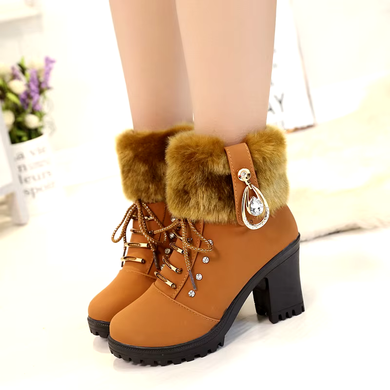 new design sexy 35-42 Stock Winter new round toe chunky heel side zipper high heel ankle boots for women