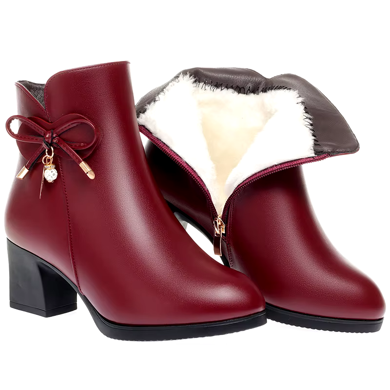 high quality fashion outdoor winter women shoes leather thick sole short heel ankle boots for women