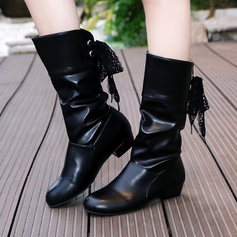fashion black fall square high heel block ankle boots for women