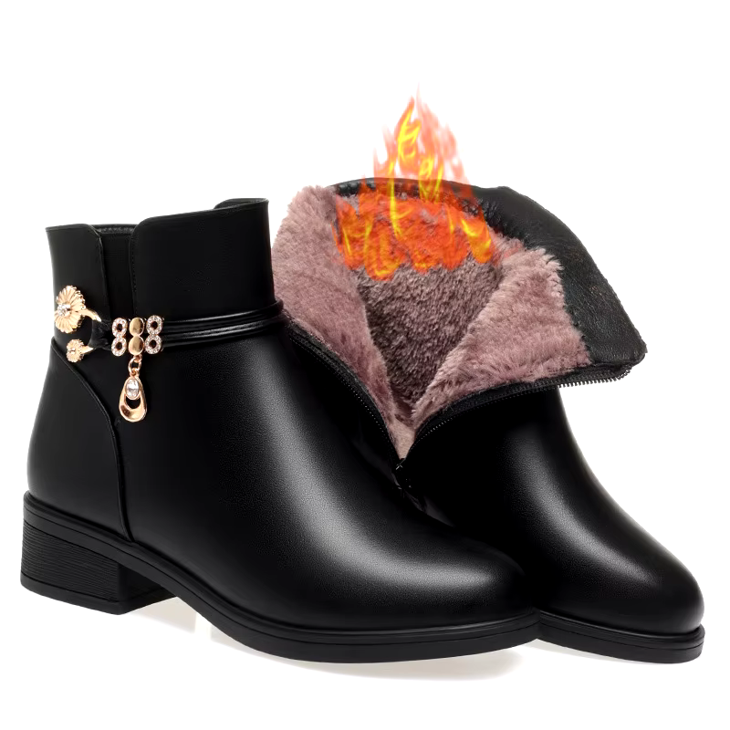 new design winter round toe mature sexy ladies black Soft soled cotton shoes comfortable warm leather shoes boots