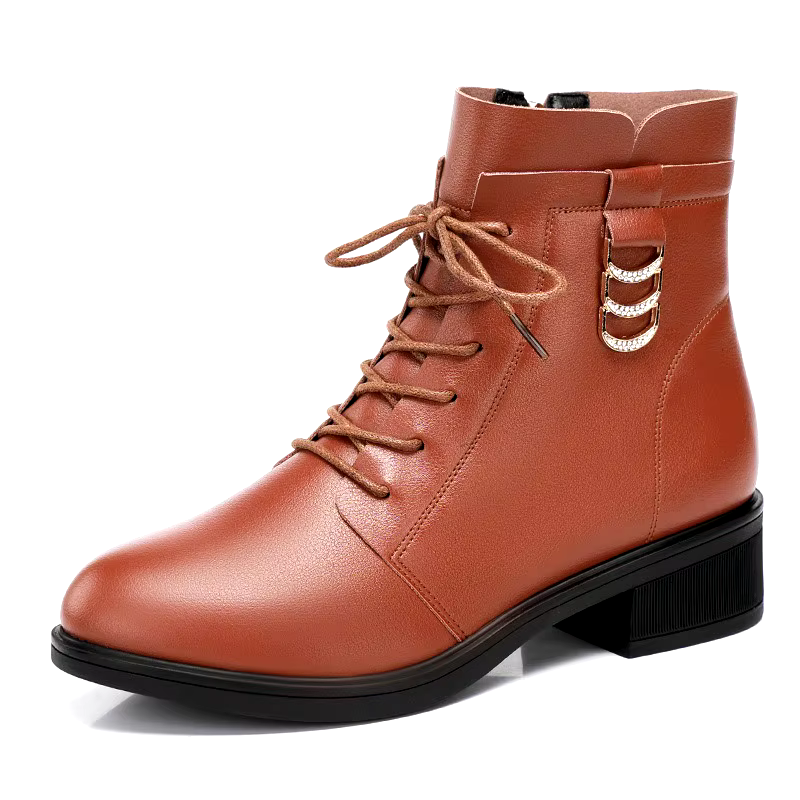 new fashion brown leather shoes 4cm long ankle boots for ladies with flat heel