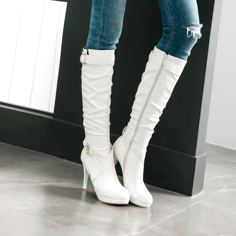 british style autumn/winter fashion high heels calf leather boots women shoes thigh high long boots women heels