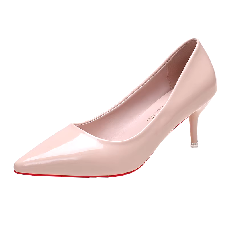 Simple solid color Pointy high heel patent leather wedding light mouth stiletto red bottom heels