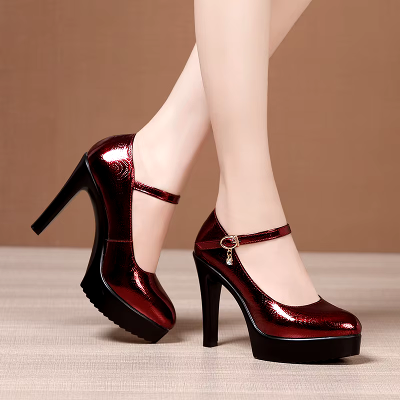 big size new summer genuine leather thick sole high heel wedding shoes for bride