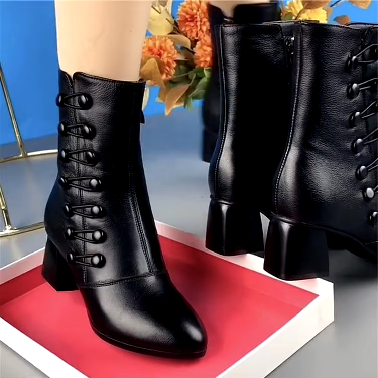 fashion mid-heel mid-leg cotton soft soled mother shoes winter ankle footwear boots heels for women