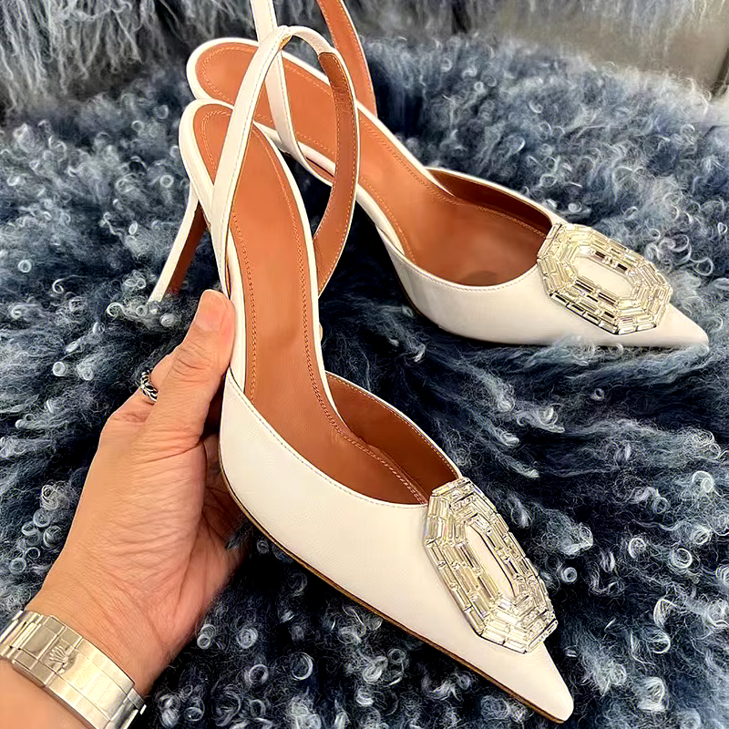 Spring and summer new rhinestone pointed sexy oval rhinester buckle hollow party stiletto high heels woman sandal