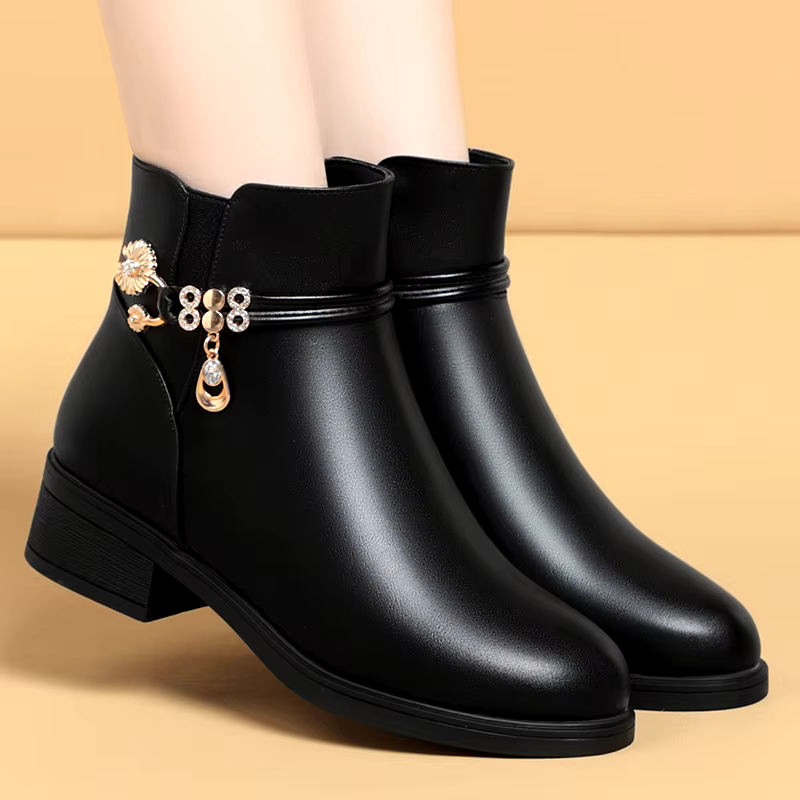 new design winter round toe mature sexy ladies black Soft soled cotton shoes comfortable warm leather shoes boots