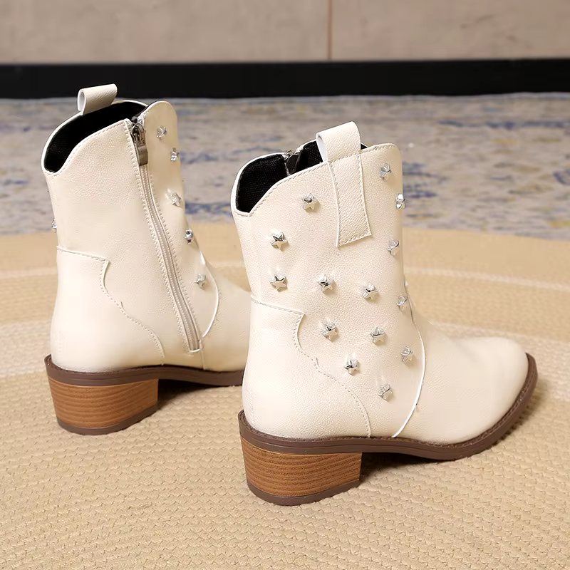 Plus size new design stock black 4cm comfortable pu leather shoes casual chunky heel vintage ankle boots for women