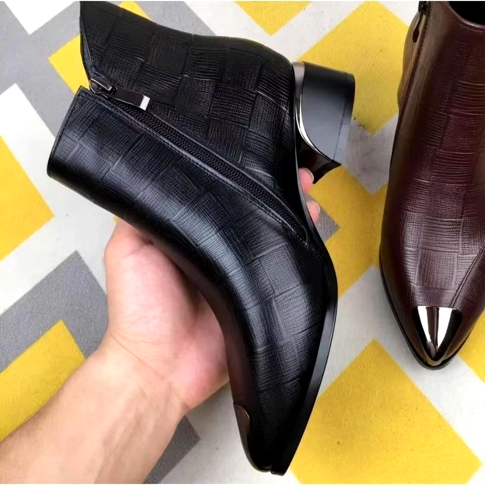 latest fashion pointed toe pu leather block heels boots lady high heel ankle boot shoes