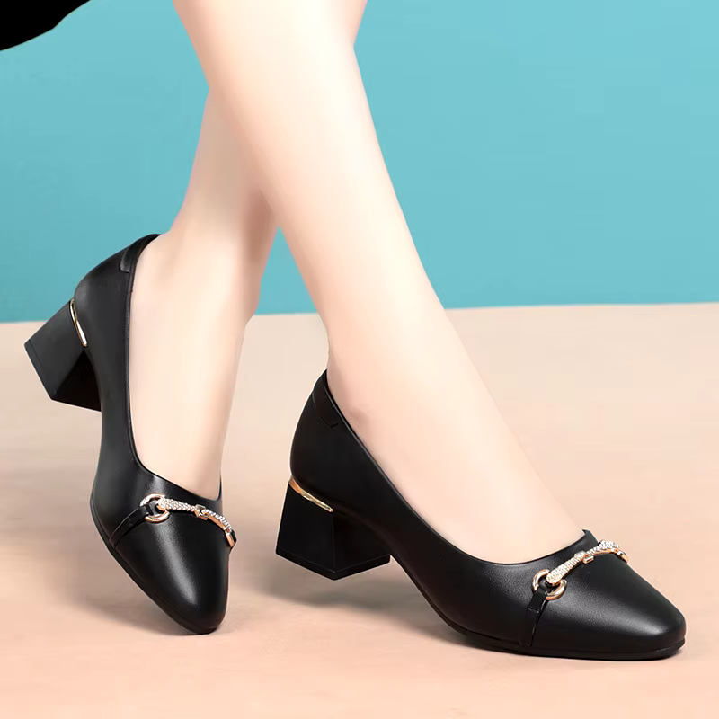 New arrivals elegant office leather low heel shoes lady shoes soft comfortable professional work shoes