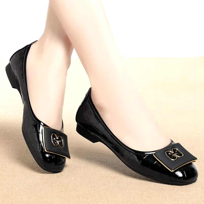 Summer New Versatile and Elegant Comfortable Middle aged Leather Soft Sole round toe durable cowhide flats shoes daily life