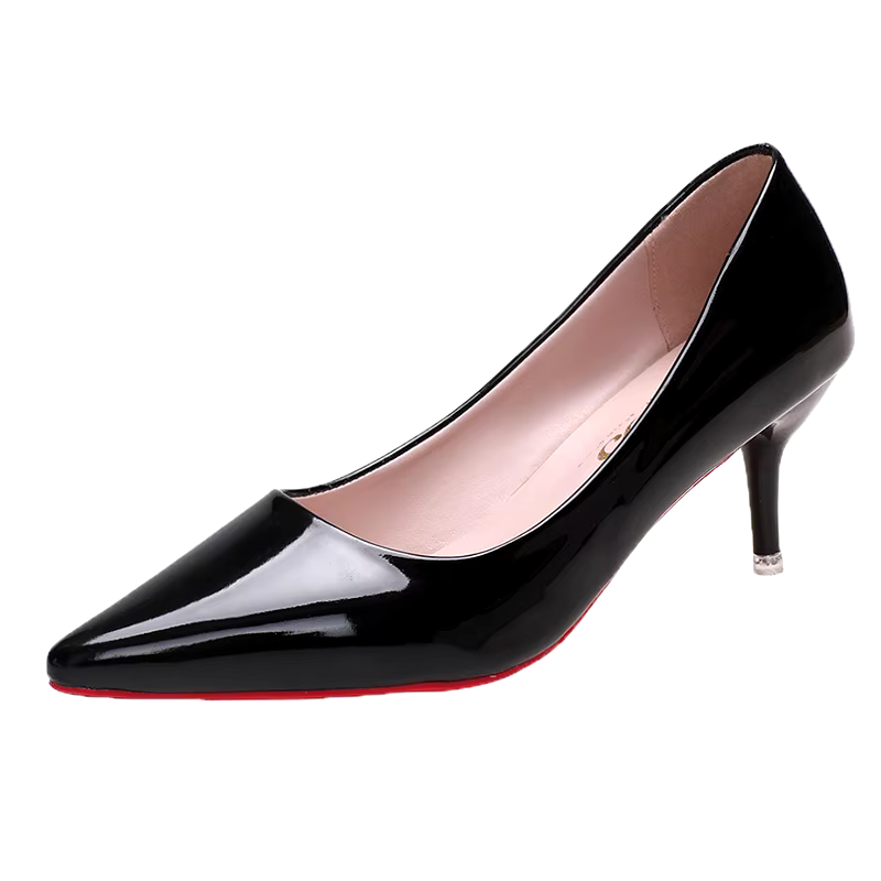 Simple solid color Pointy high heel patent leather wedding light mouth stiletto red bottom heels