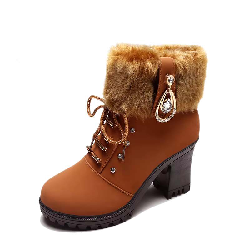 new design sexy 35-42 Stock Winter new round toe chunky heel side zipper high heel ankle boots for women