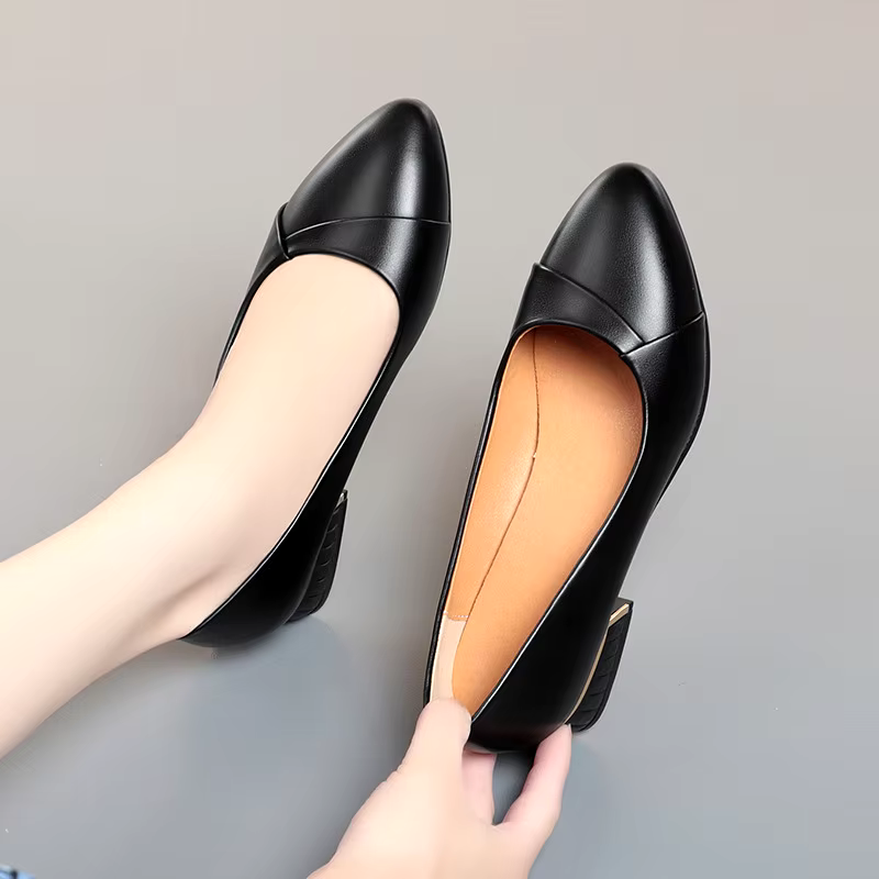 drop shipping products 2024 slip on casual leather women's black formal shoes high heels pumps