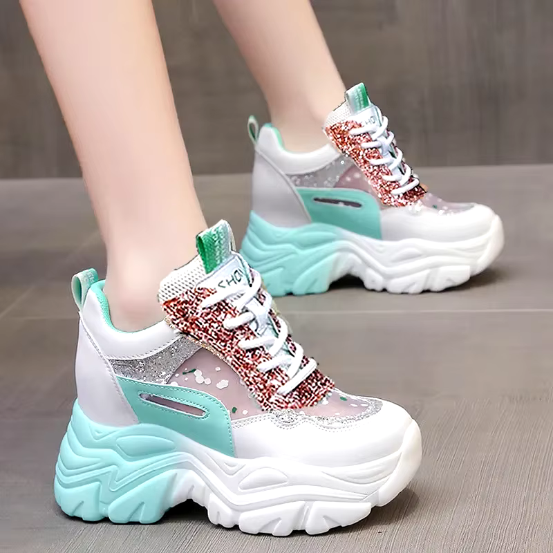 New fashion mesh breathable hollow elevation leisure height increasing platform sports shoes sneakers