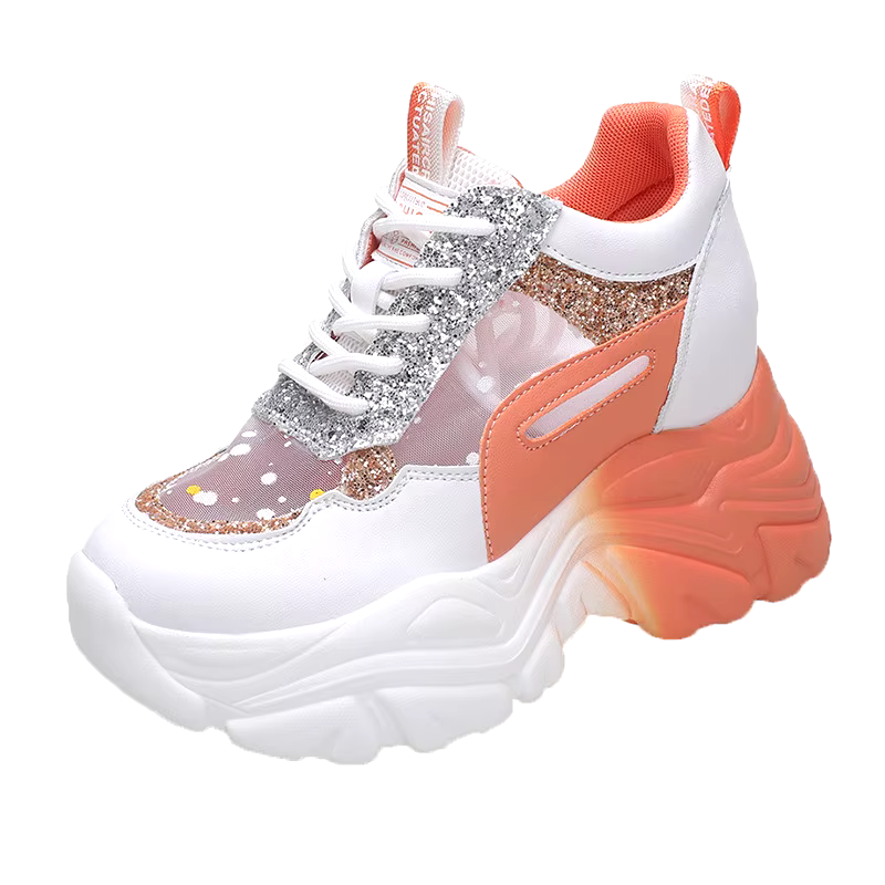 New fashion mesh breathable hollow elevation leisure height increasing platform sports shoes sneakers