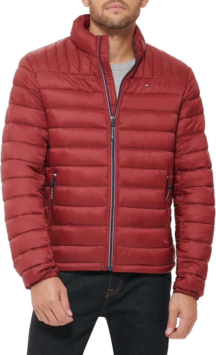 Tommy Hilfiger Mens Embroidered Logo Puffer Jacket