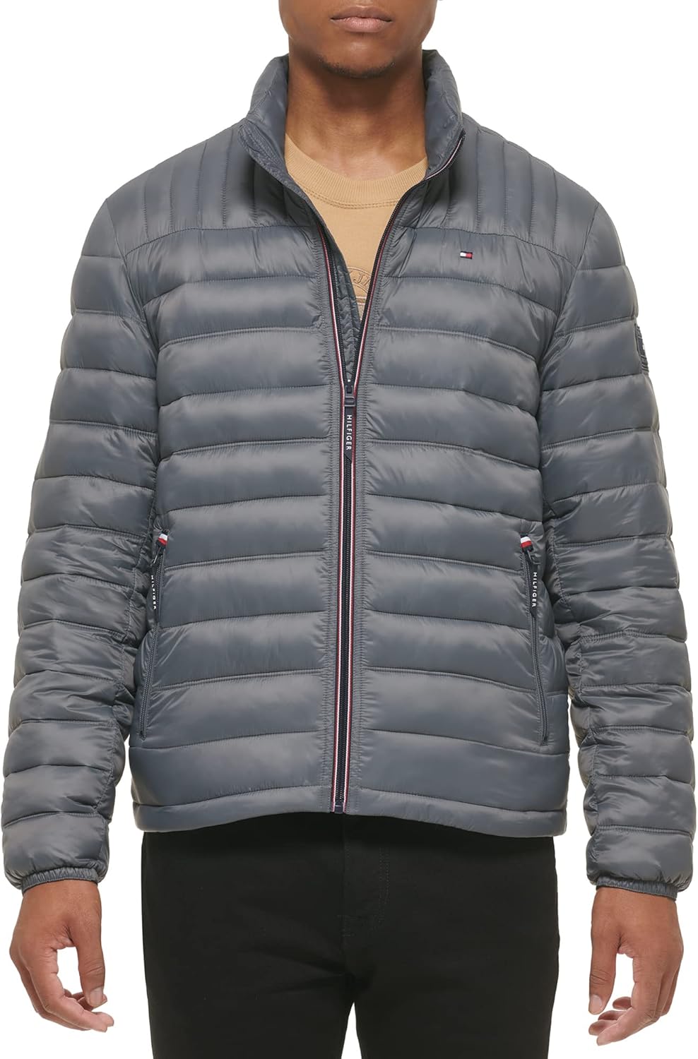Tommy Hilfiger Mens Embroidered Logo Puffer Jacket