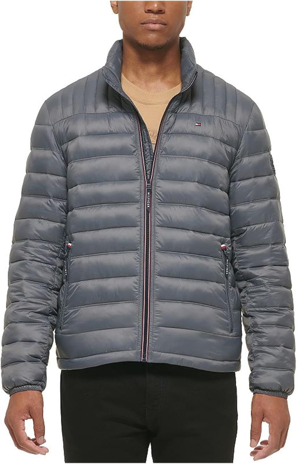 Tommy Hilfiger Mens Embroidered Logo Puffer Jacket
