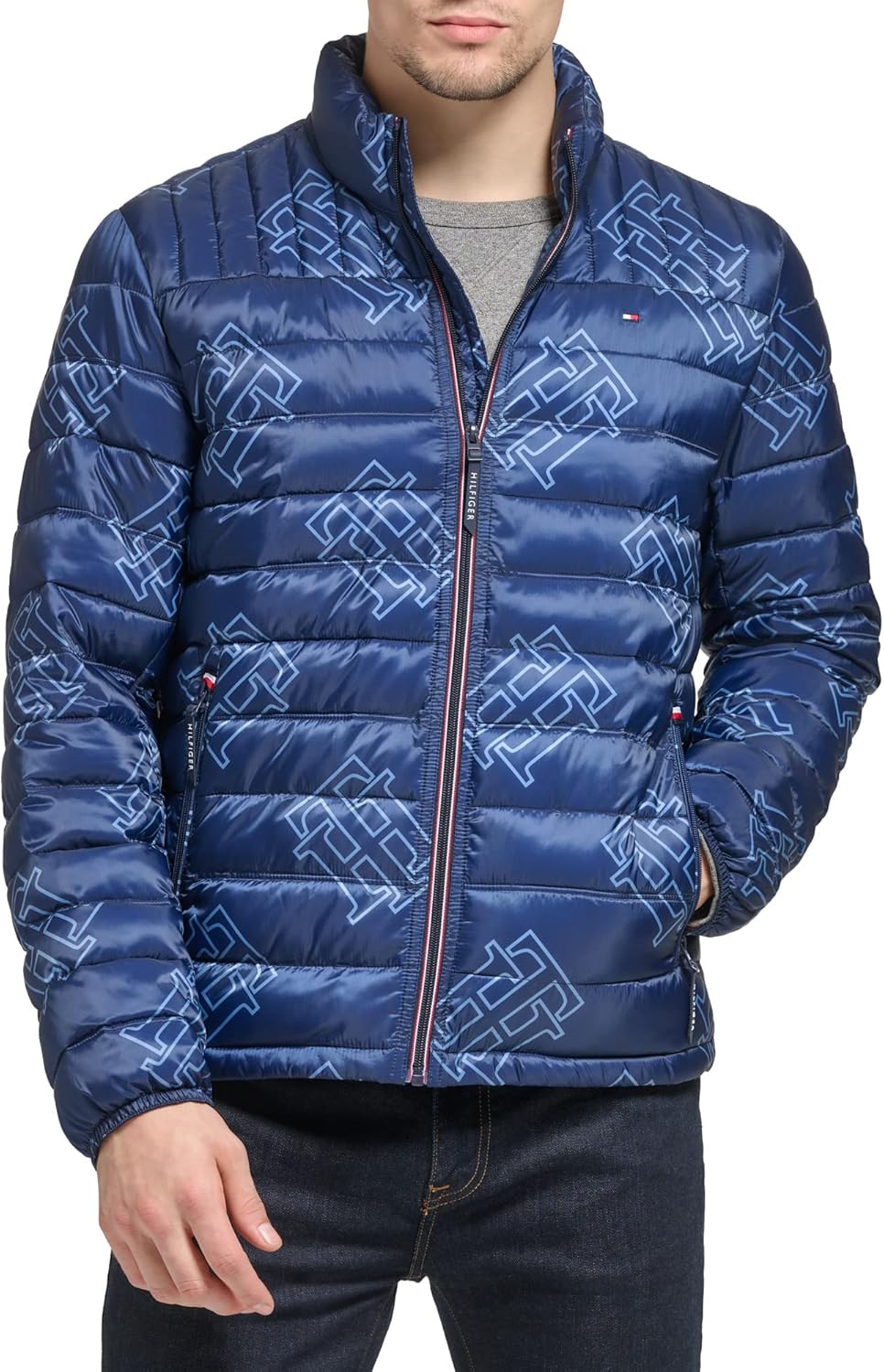 Tommy Hilfiger Mens Embroidered Logo Puffer Jacket