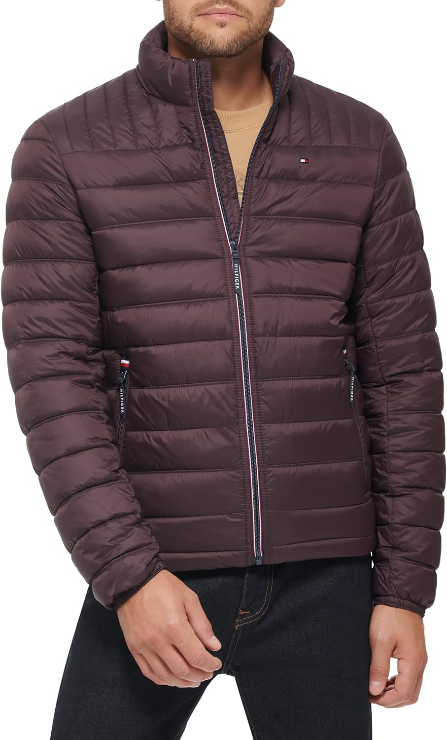 Tommy Hilfiger Mens Embroidered Logo Puffer Jacket