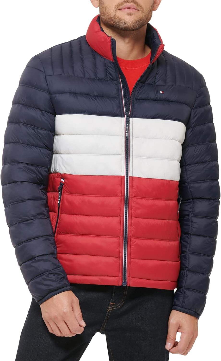 Tommy Hilfiger Mens Embroidered Logo Puffer Jacket