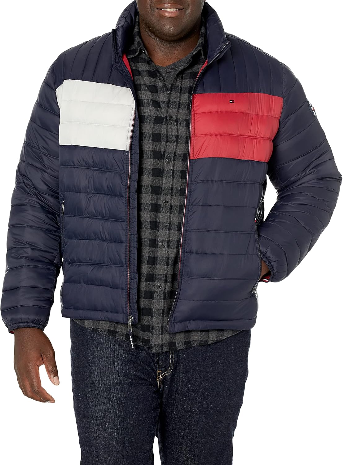 Tommy Hilfiger Mens Embroidered Logo Puffer Jacket