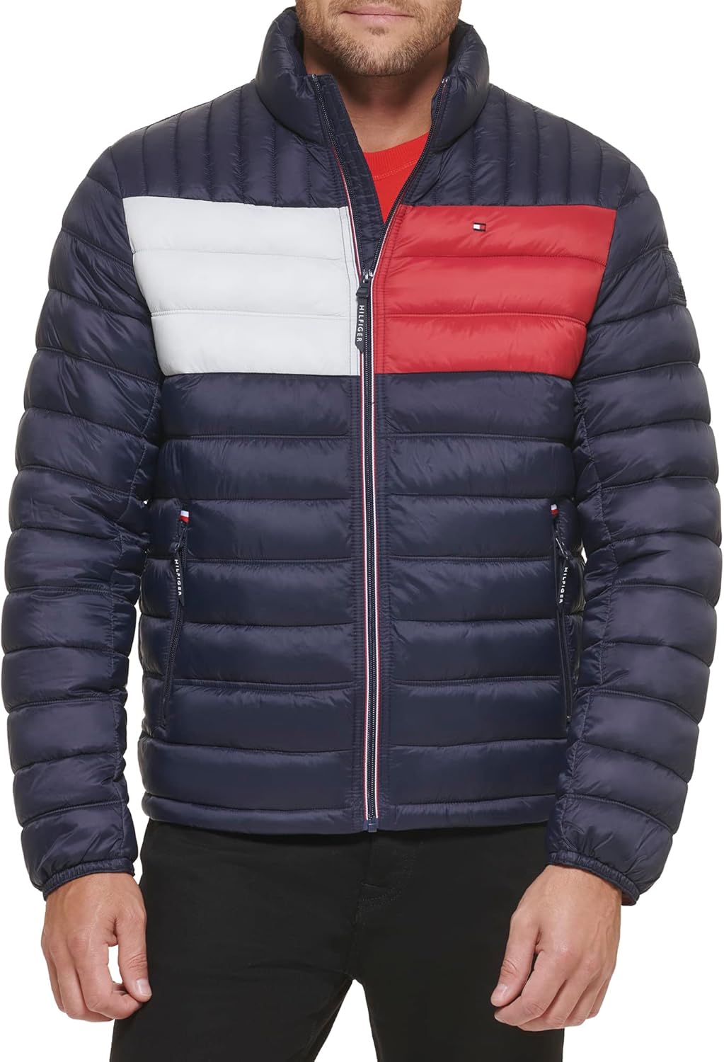 Tommy Hilfiger Mens Embroidered Logo Puffer Jacket