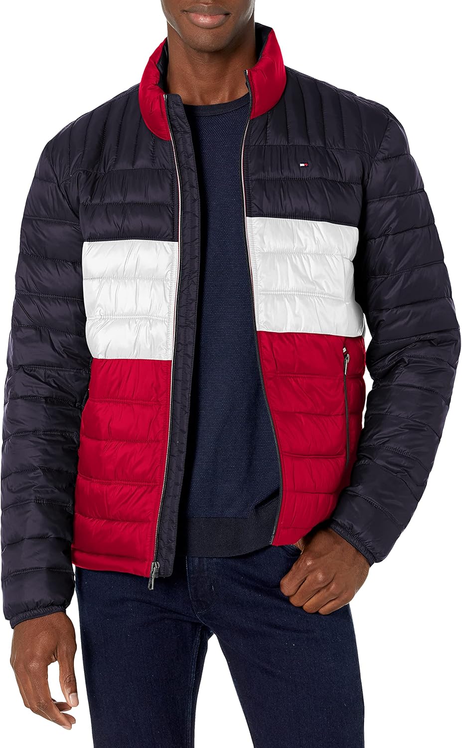 Tommy Hilfiger Mens Embroidered Logo Puffer Jacket