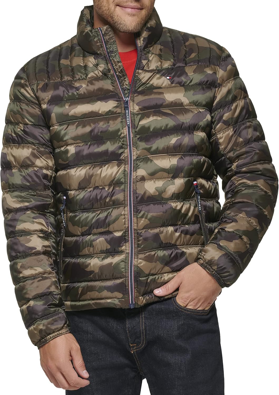 Tommy Hilfiger Mens Embroidered Logo Puffer Jacket