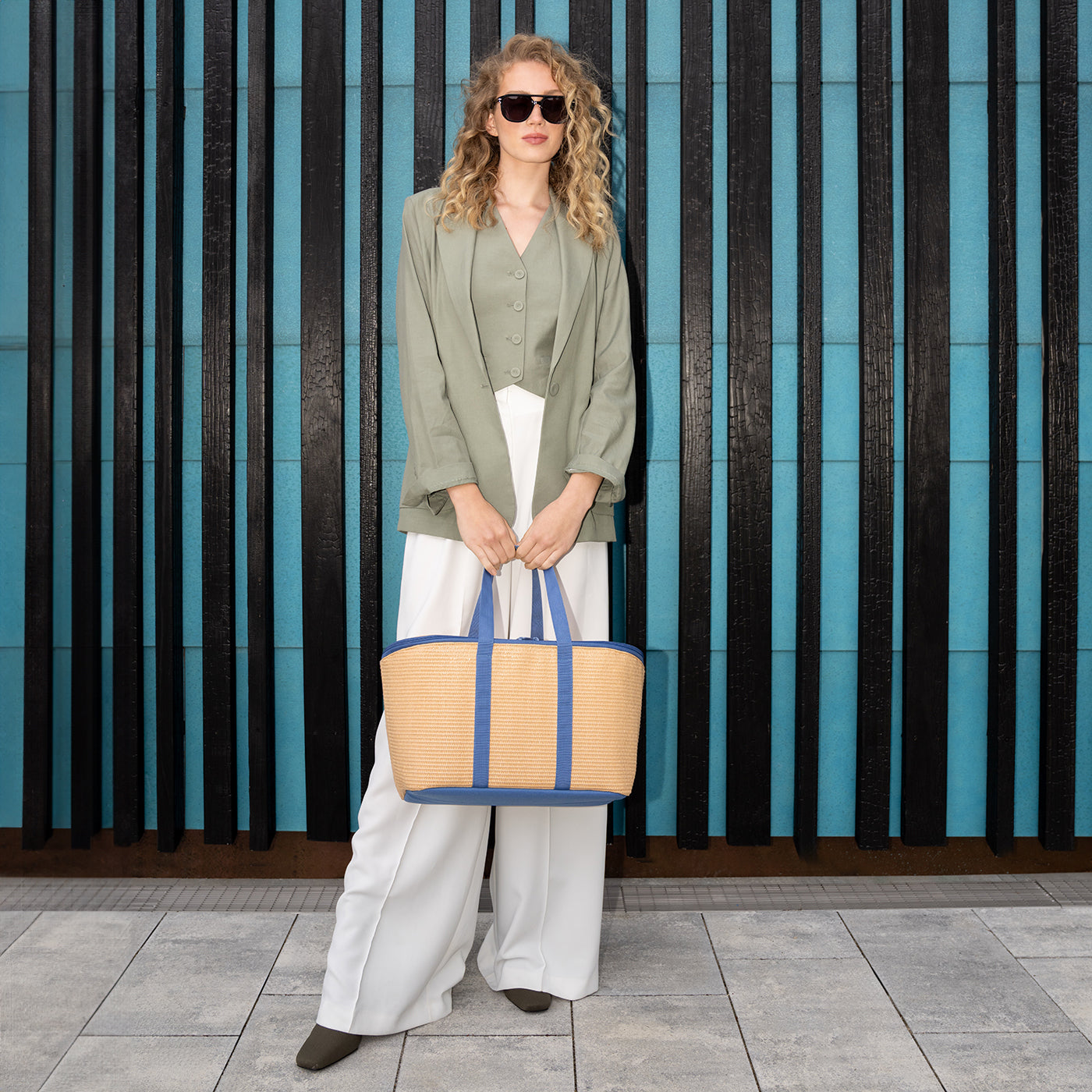 coolerbag raffia blue