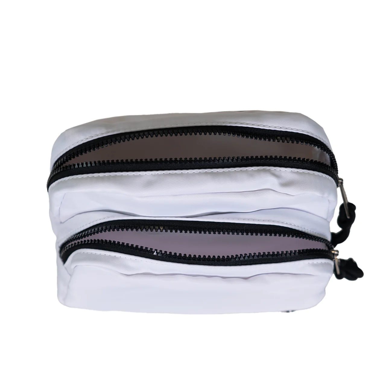 SQUARE DOUBLE ZIP WAIST BAG/SLING WHITE/BLACK